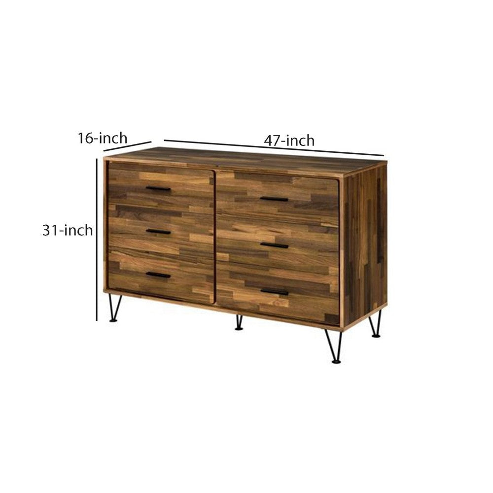 Dresser with 6 Drawers and Butcher Block Pattern Brown By Casagear Home BM262173