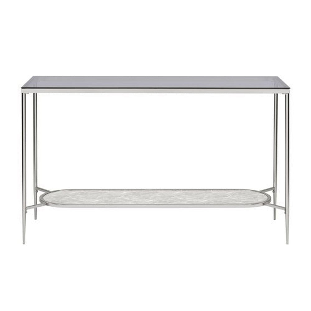 Sofa Table with Textured Obround Shelf Silver By Casagear Home BM262204