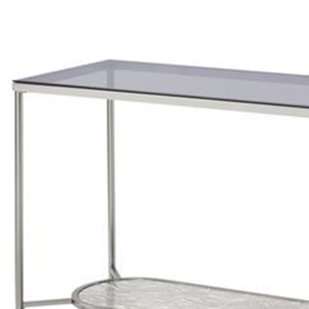 Sofa Table with Textured Obround Shelf Silver By Casagear Home BM262204