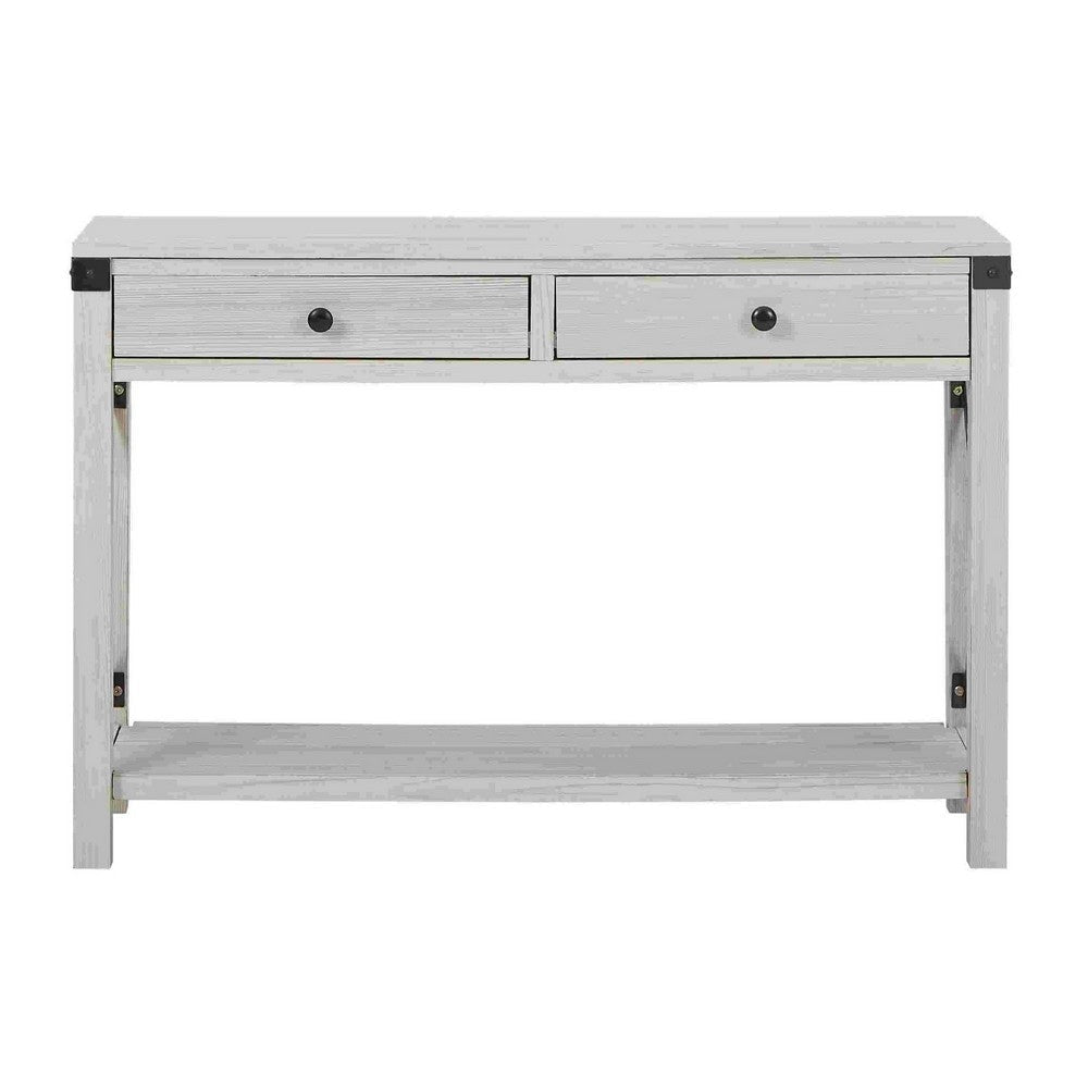 Sofa Table with X Metal Accent and 2 Drawers White By Casagear Home BM262429