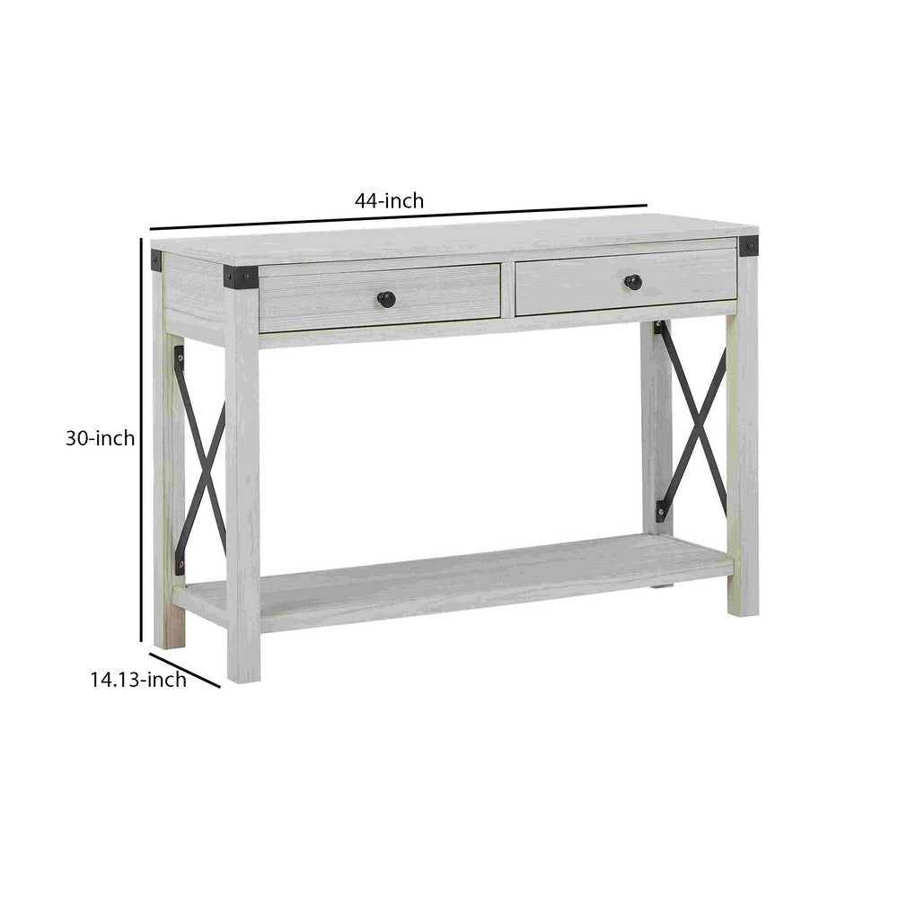 Sofa Table with X Metal Accent and 2 Drawers White By Casagear Home BM262429