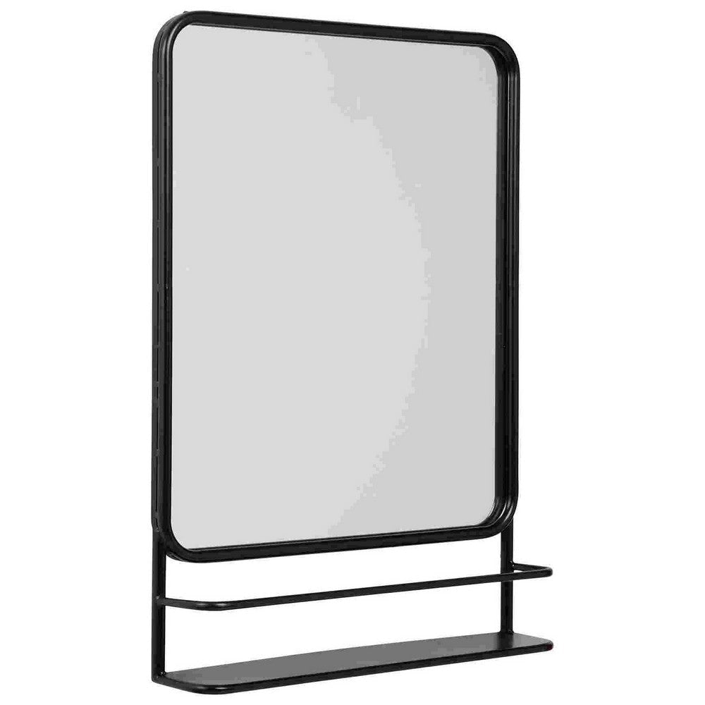 Accent Mirror with Sleek Metal Frame and Shelf, Black By Casagear Home