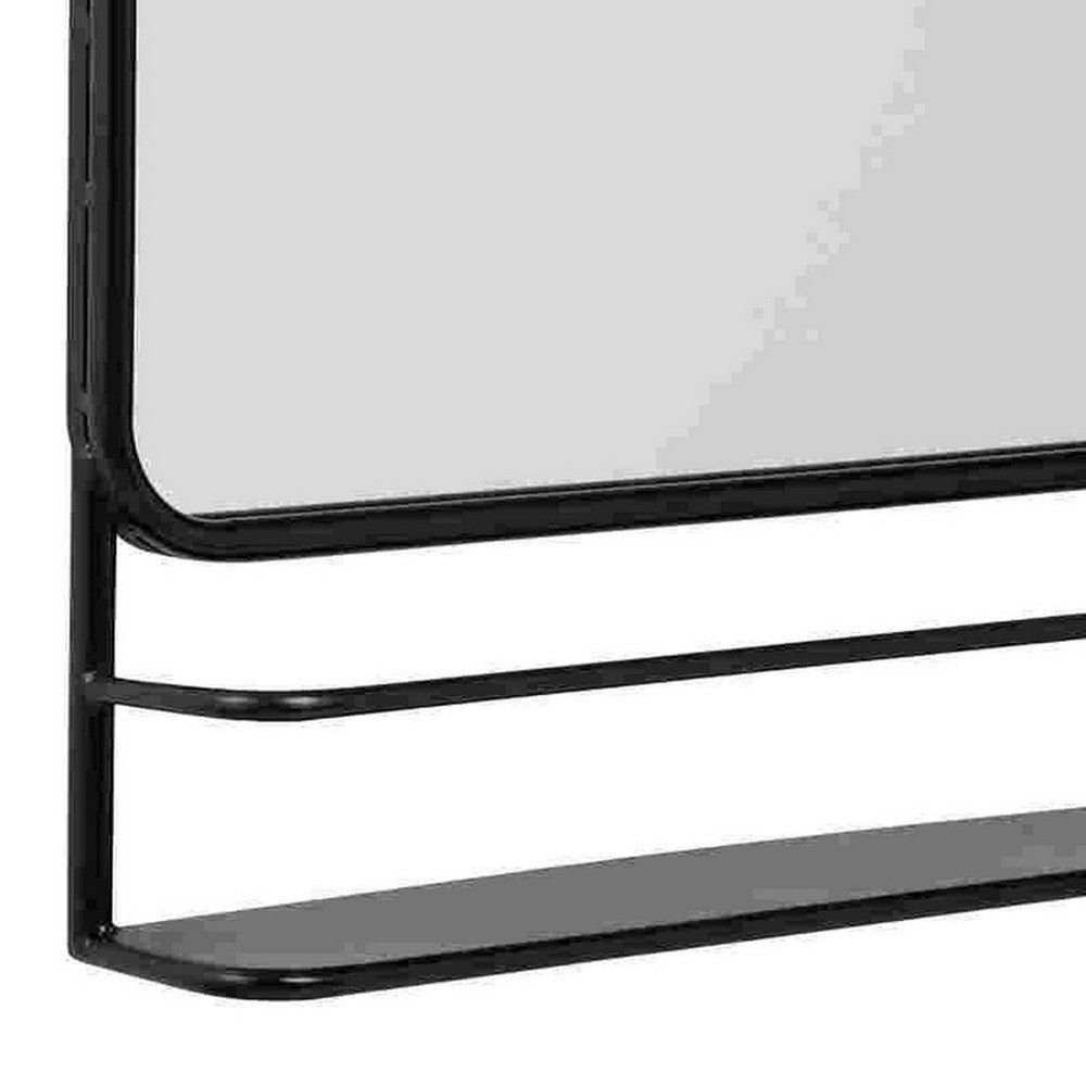 Accent Mirror with Sleek Metal Frame and Shelf Black By Casagear Home BM262447