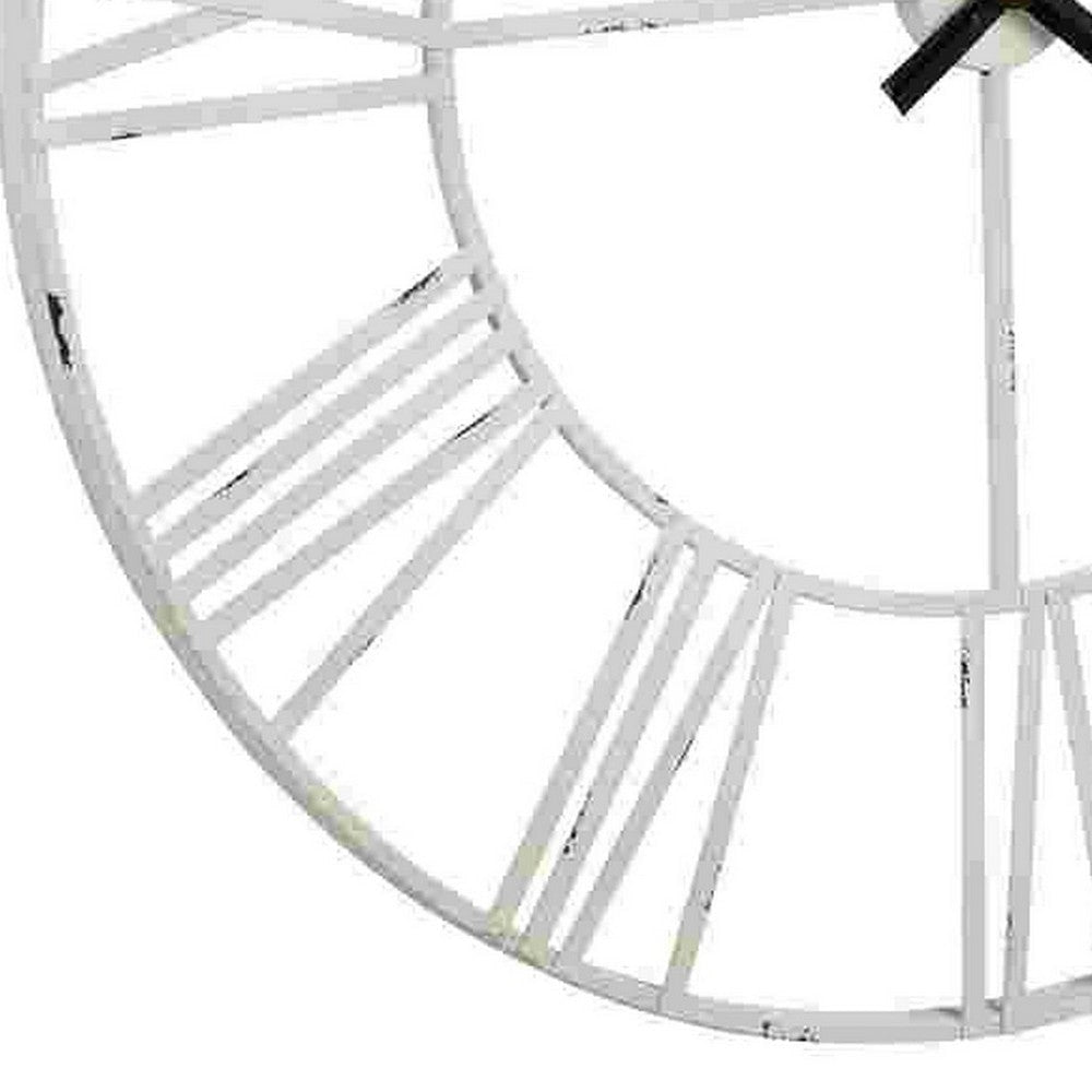 Wall Clock with Sleek Open Metal Frame and Roman Numbers Antique White By Casagear Home BM262450