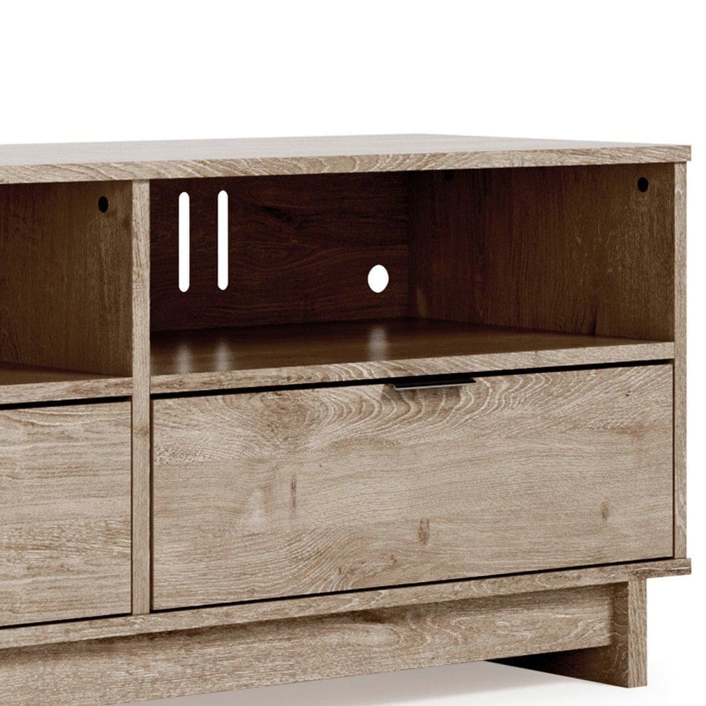 TV Stand with 2 Drawers and Panel Base Natural Brown By Casagear Home BM262960