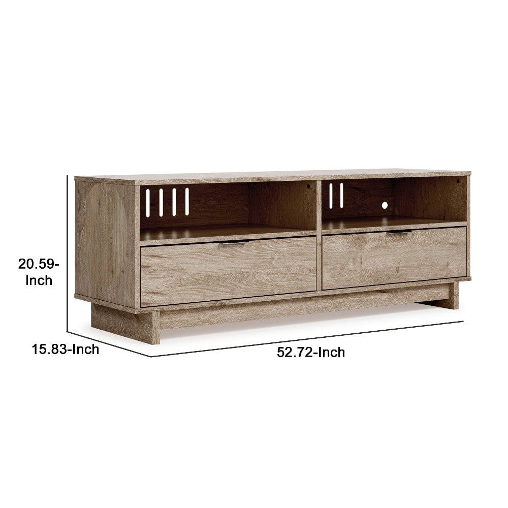 TV Stand with 2 Drawers and Panel Base Natural Brown By Casagear Home BM262960