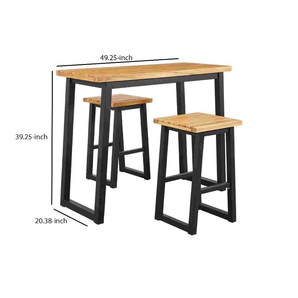 3 Piece Counter Height Table Set with Metal Sled Base Black and Brown By Casagear Home BM262976