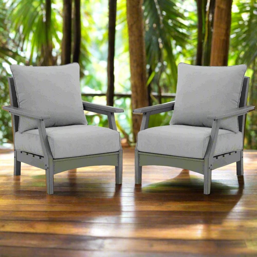 Outdoor Lounge Chair with Slatted Design and Cushions, Set of 2, Gray By Casagear Home