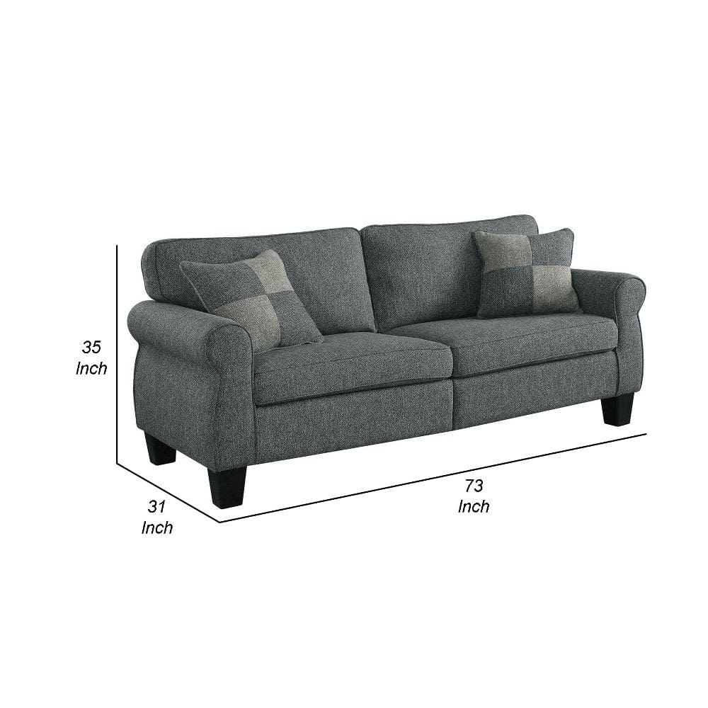 Sofa with Fabric Upholstery and Rolled Design Arms Gray By Casagear Home BM263207