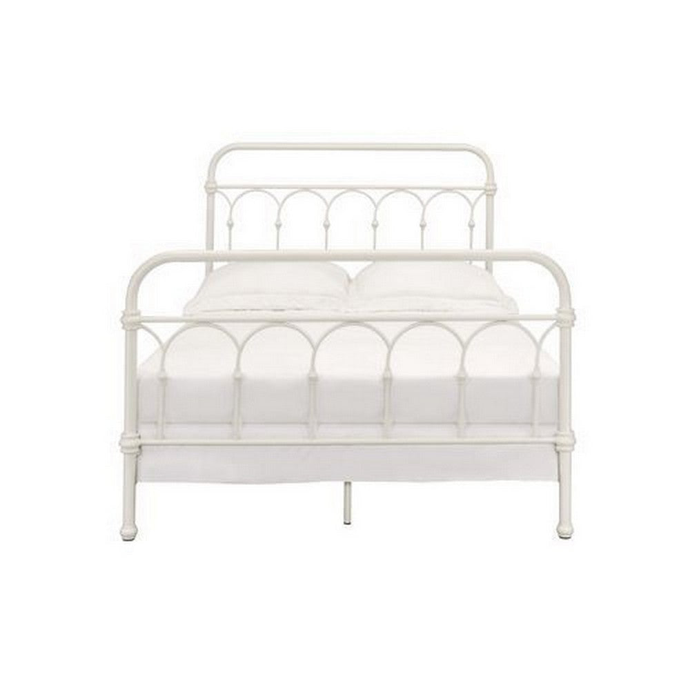 Metal Full Size Bed with Rectangular Spindle Headboard White By Casagear Home BM263589