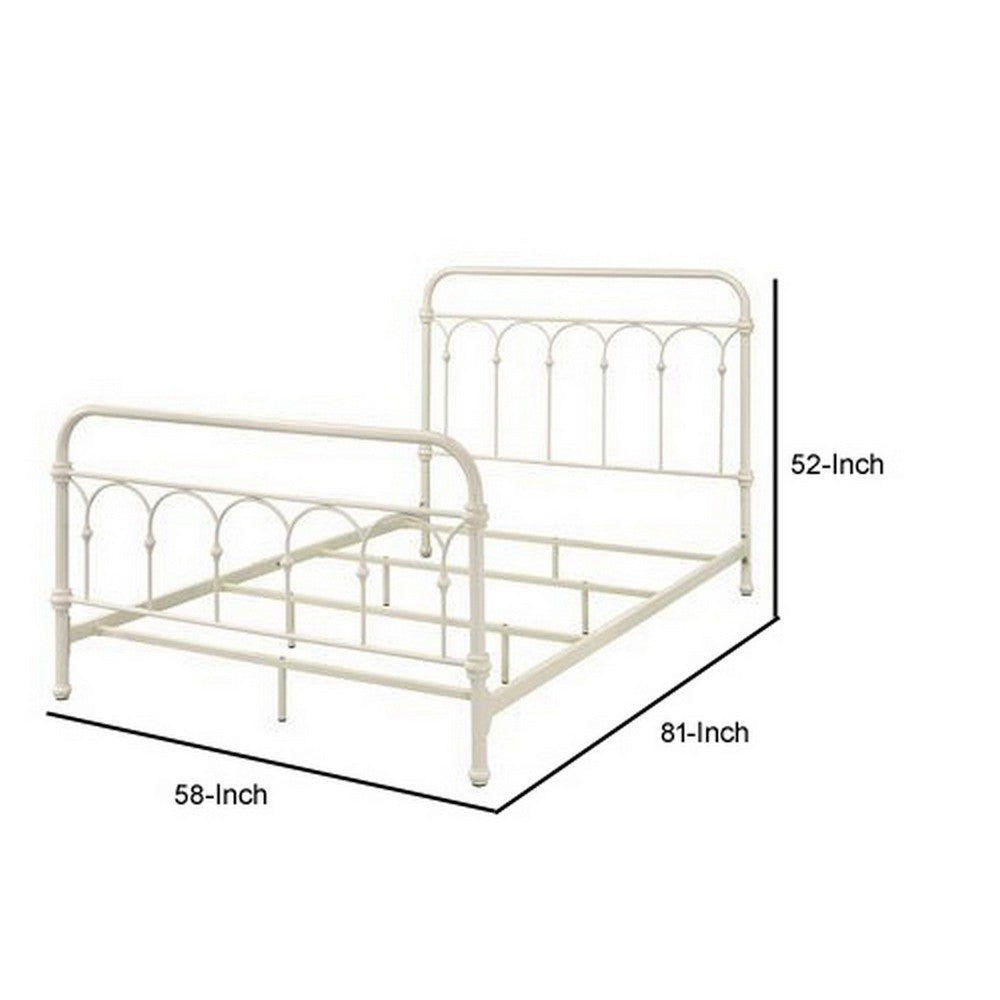 Metal Full Size Bed with Rectangular Spindle Headboard White By Casagear Home BM263589