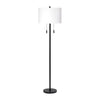 Floor Lamp with Drum Shade and Pull Chain, White and Black By Casagear Home