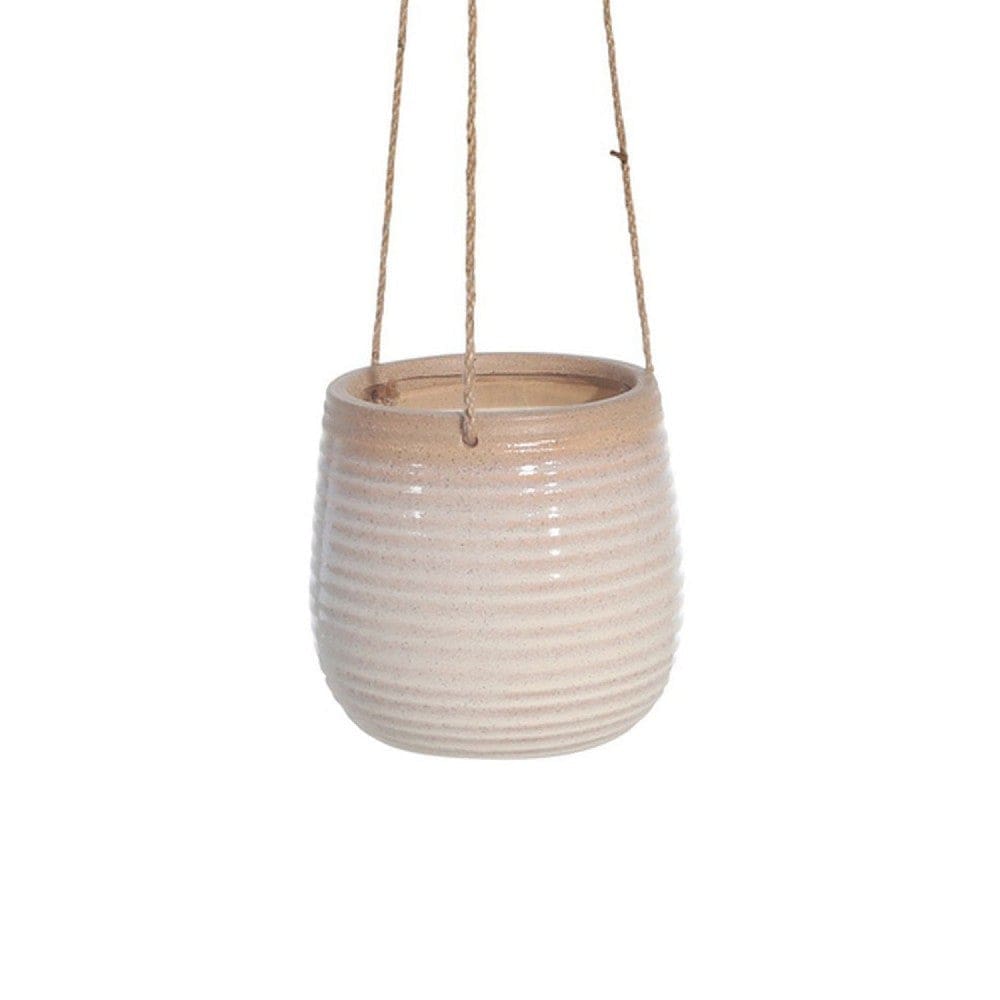 Hanging Planter with Ceramic Body and Textured Details Beige By Casagear Home BM263810