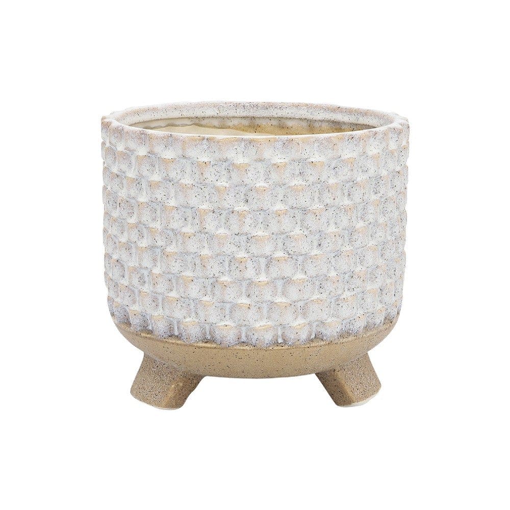 Planter with Textured Design and Footed Base Set of 2 Off White By Casagear Home BM263813