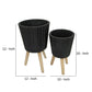 Planter with Ridged Design and Wooden Legs Set of 2 Black and Brown By Casagear Home BM263824