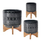 Planter with Wooden Stand and Native Design Large Black By Casagear Home BM263829