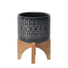 Planter with Wooden Stand and Native Design, Small, Black By Casagear Home