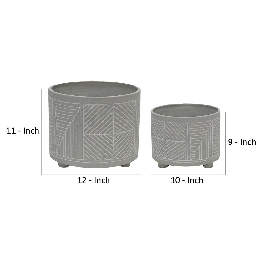 Planter with Round Shape and Lattice Pattern Set of 2 Gray By Casagear Home BM263832