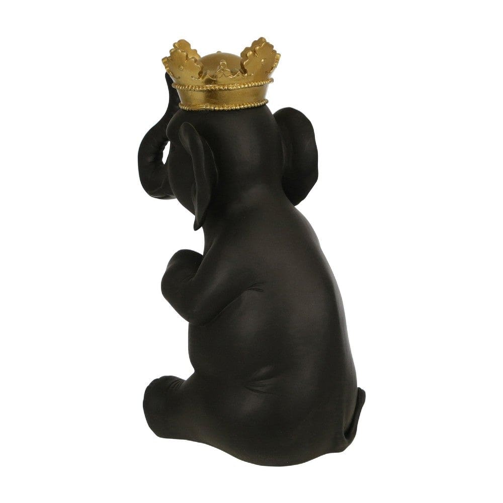 Sitting Elephant Accent Decor with Crown Top Black By Casagear Home BM263840