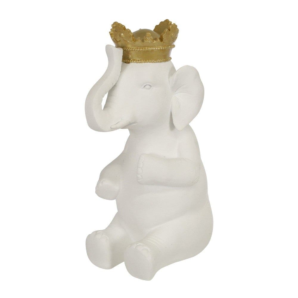 Sitting Elephant Accent Decor with Crown Top White By Casagear Home BM263841