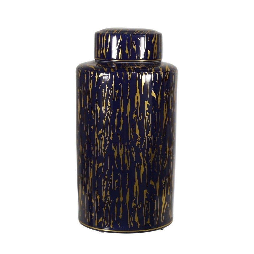 Jar with Lid Closure and Abstract Line Pattern Gold By Casagear Home BM263846