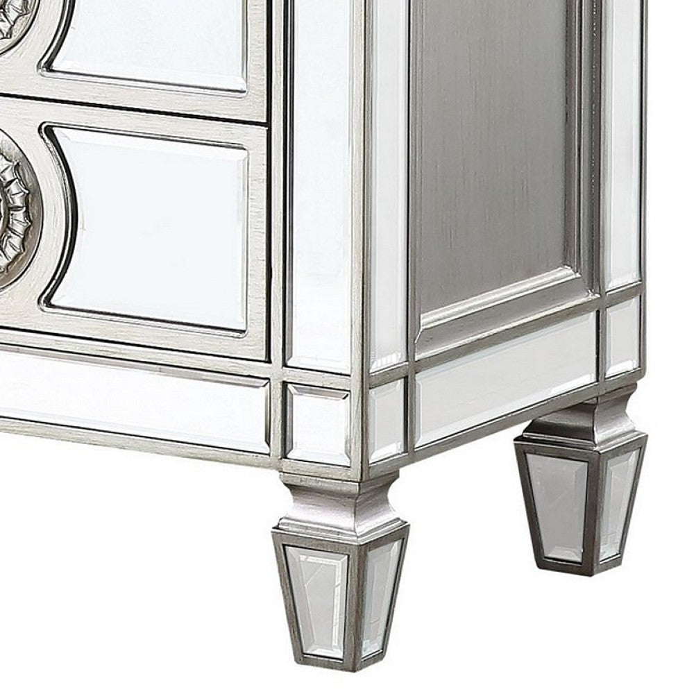 Server with 6 Mirrored Drawers and Medallion Front Silver By Casagear Home BM263895