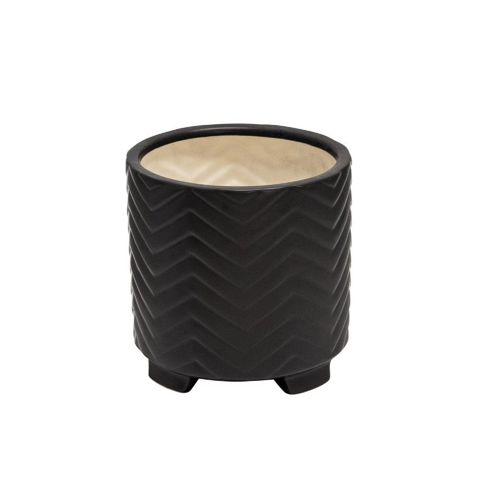 Footed Planter with Ceramic and Chevron Pattern Set of 2 Black By Casagear Home BM266227