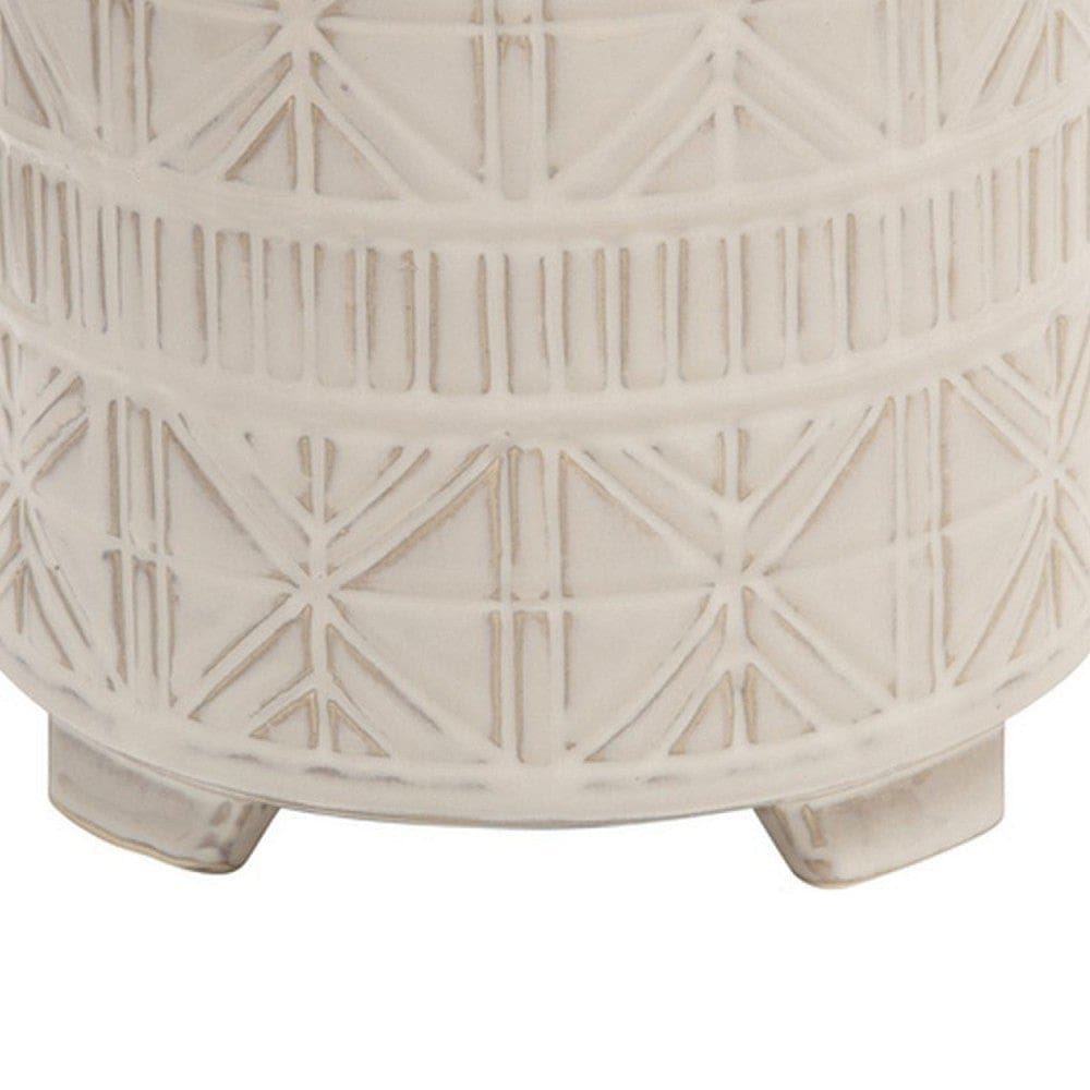 Footed Planter with Ceramic and Geometric Pattern Set of 2 Beige By Casagear Home BM266228