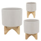 Ceramic Planter with Terrazzo Design and Wooden Stand Large Light Beige By Casagear Home BM266249