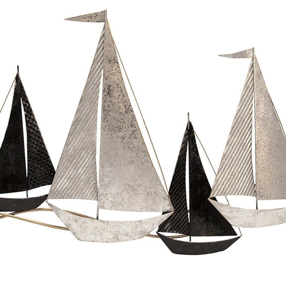 Wall Decor with Metal Sailboats Black and Silver By Casagear Home BM266281