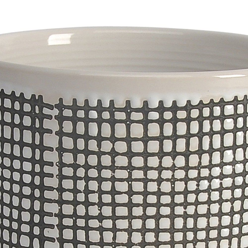 Ceramic Planter with Mesh Design and Saucer Gray By Casagear Home BM266290