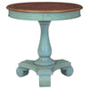 Wooden Accent Table with Round Tabletop, Teal Blue and Brown By Casagear Home