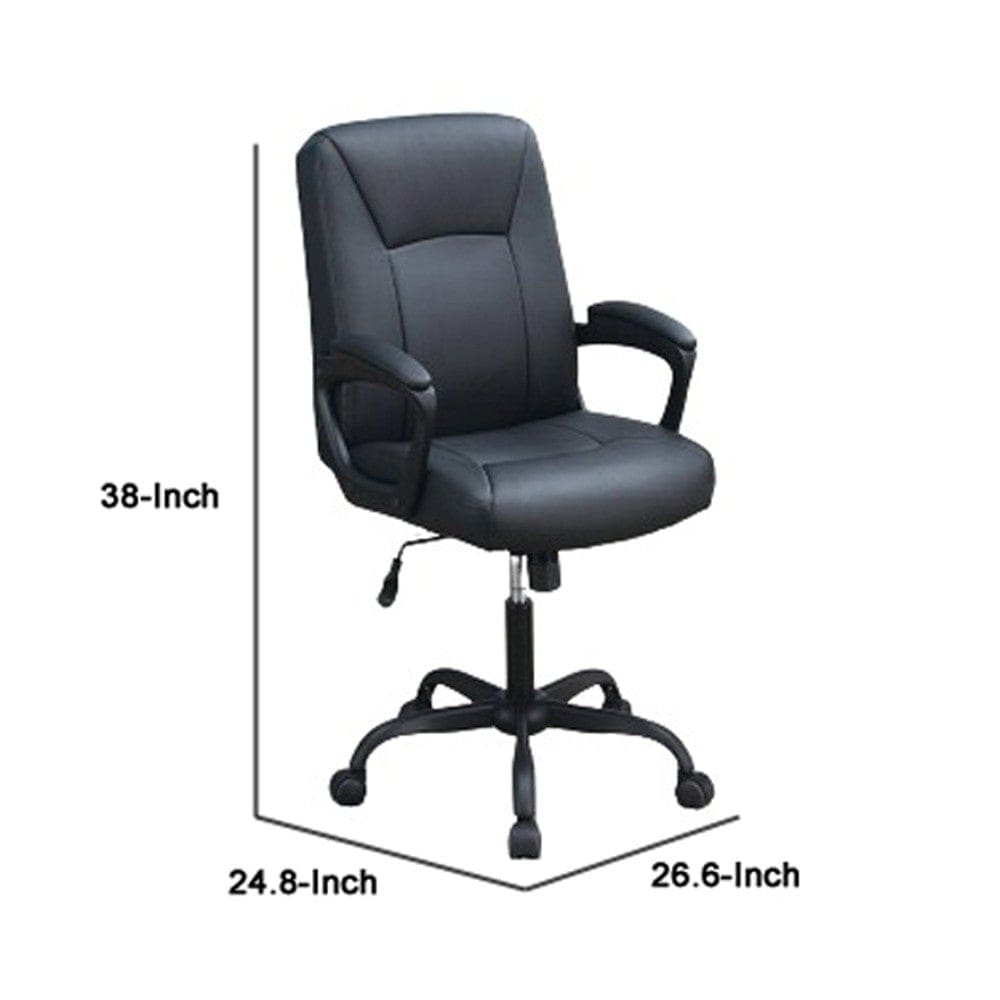 Office Chair with Curved Arms and Leatherette Upholstery Black By Casagear Home BM266477