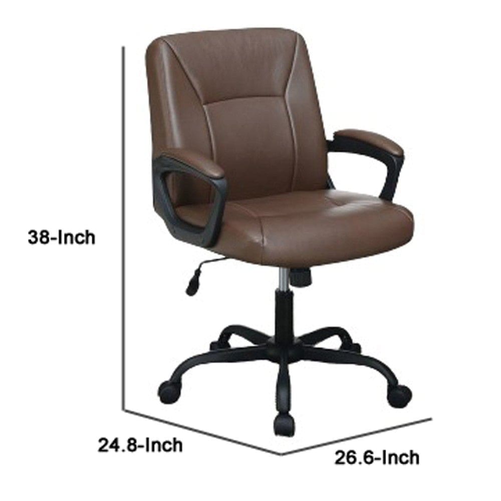 Office Chair with Curved Arms and Leatherette Upholstery Brown By Casagear Home BM266478