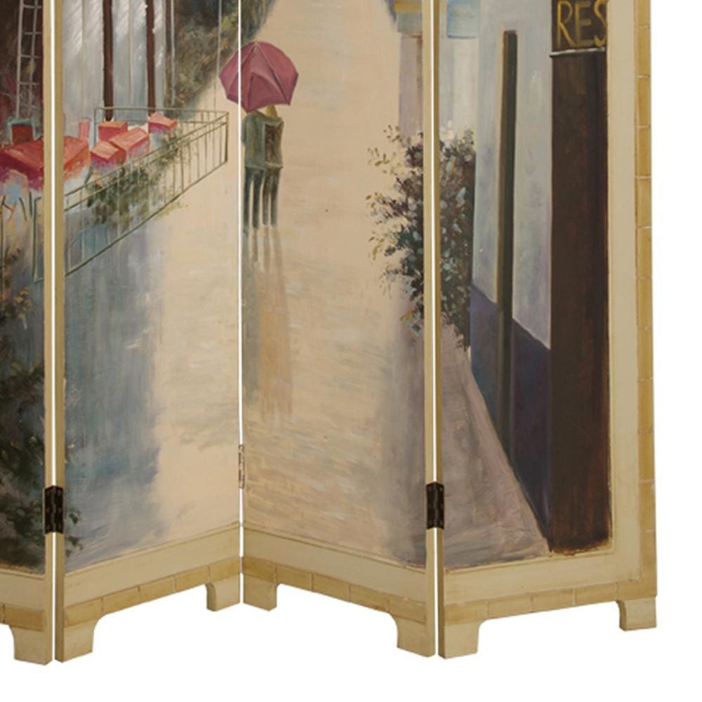 Wooden Screen with Artwork of Hand Painted Paris Promenade Multicolor - BM26652 By Casagear Home BM26652