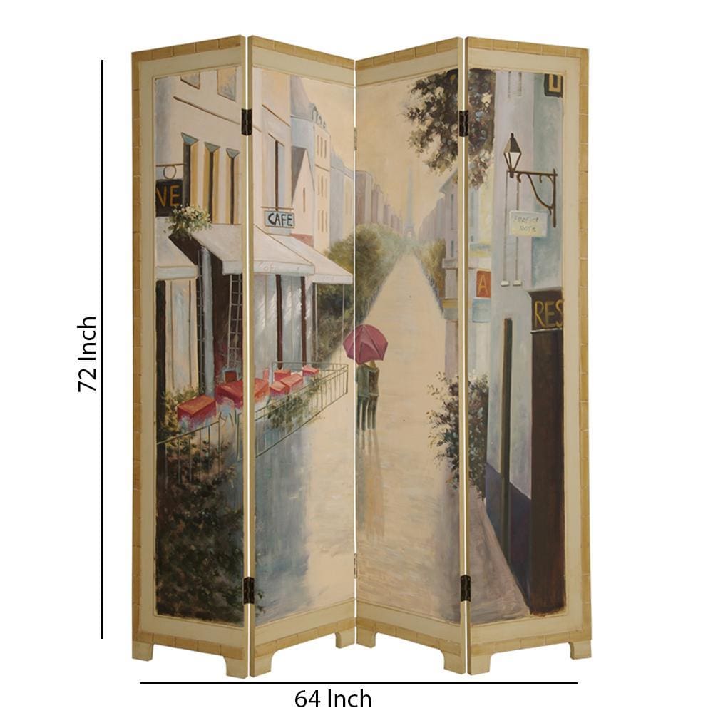 Wooden Screen with Artwork of Hand Painted Paris Promenade Multicolor - BM26652 By Casagear Home BM26652