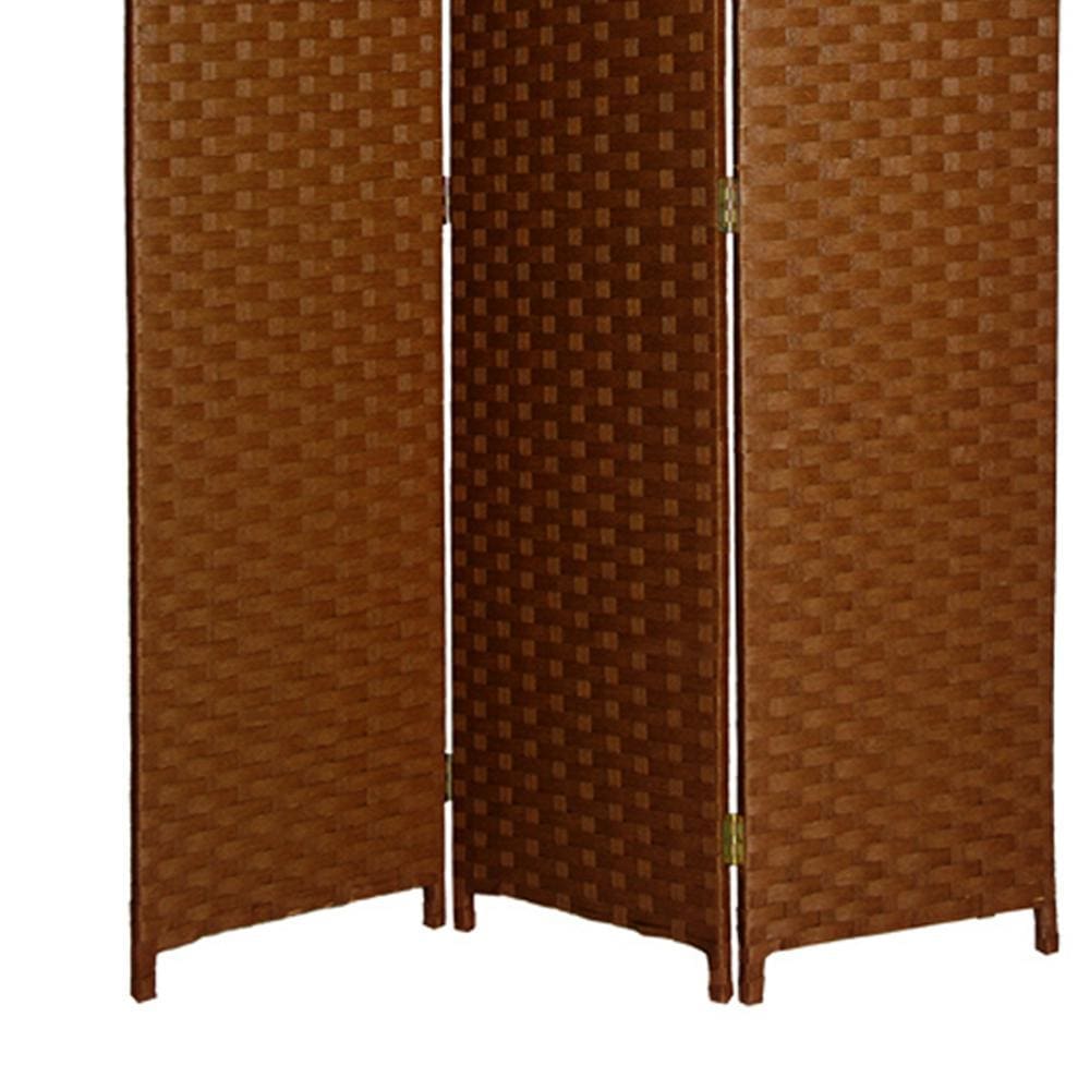 Wooden Foldable 3 Panel Room Divider with Streamline Design Dark Brown - BM26679 By Casagear Home BM26679