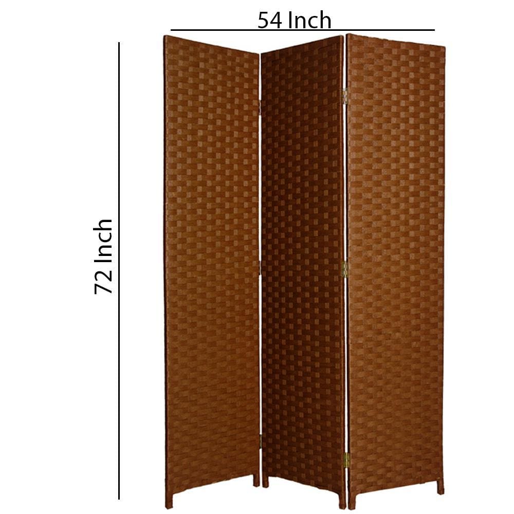 Wooden Foldable 3 Panel Room Divider with Streamline Design Dark Brown - BM26679 By Casagear Home BM26679