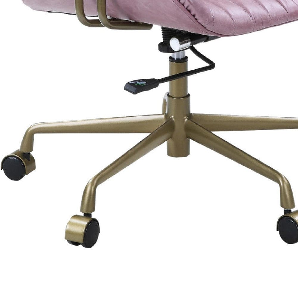 Office Chair with Leather Seat and Channel Stitching Pink By Casagear Home BM268973