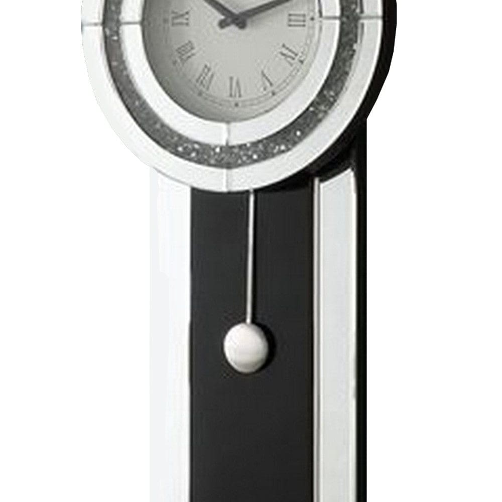 Pendulum Wall Clock with Mirror Trim and Round Shape Silver By Casagear Home BM268981