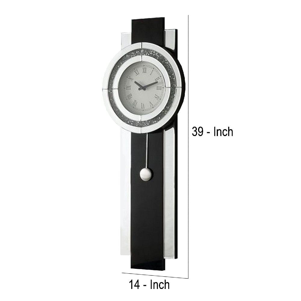 Pendulum Wall Clock with Mirror Trim and Round Shape Silver By Casagear Home BM268981