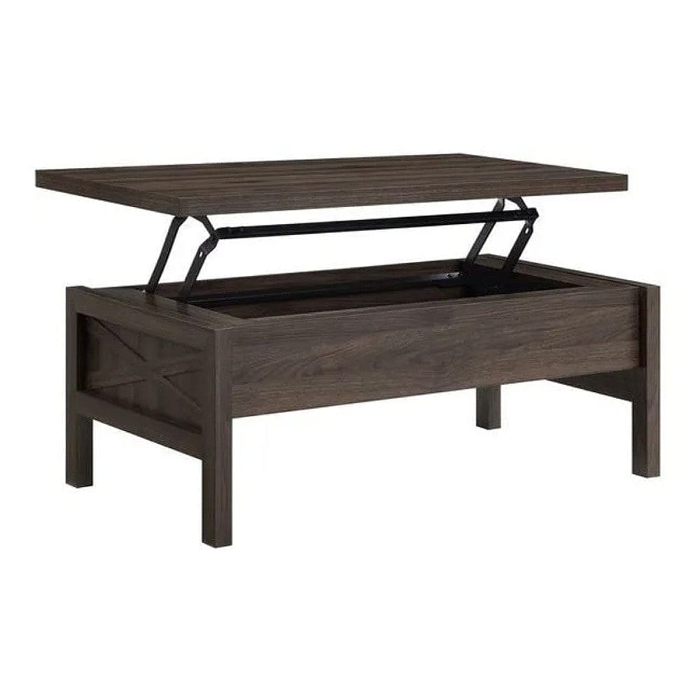 Coffee Table with Lift Top Storage and Cross Side Panel Brown By Casagear Home BM268995