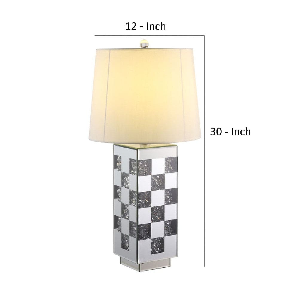 Table Lamp with Checkered Faux Diamond Inlay Silver By Casagear Home BM269032