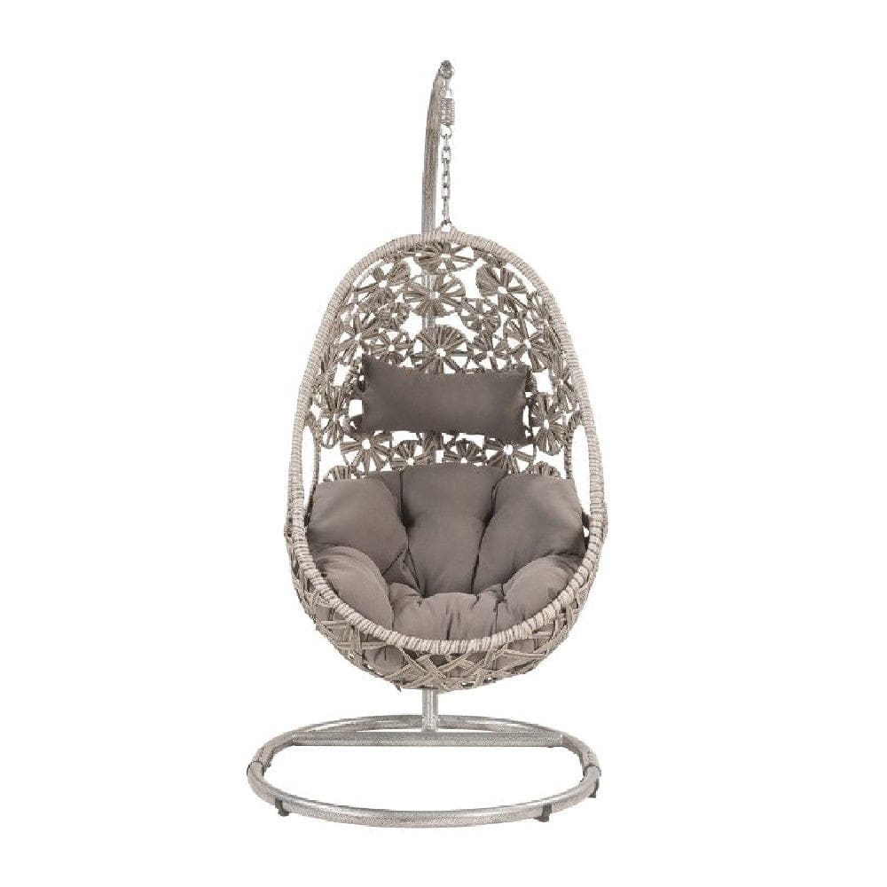 Patio Hanging Chair with Open Circular Motifs and Wicker Frame Gray By Casagear Home BM269035