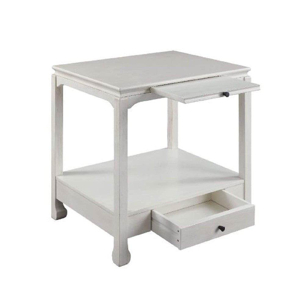 Accent Table with Pull Out Tray and 1 Drawer Antique White By Casagear Home BM269048