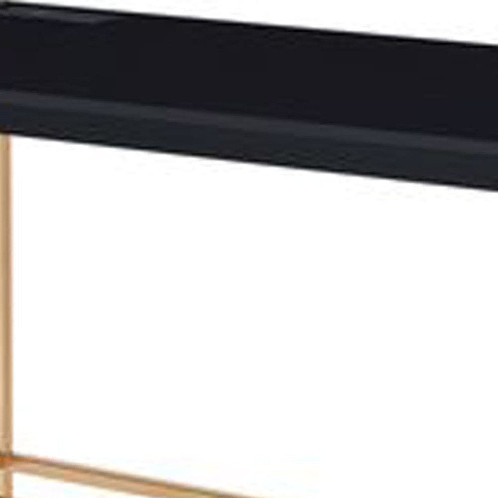 Writing Desk with USB Dock and Metal Legs Black and Rose Gold By Casagear Home BM269051