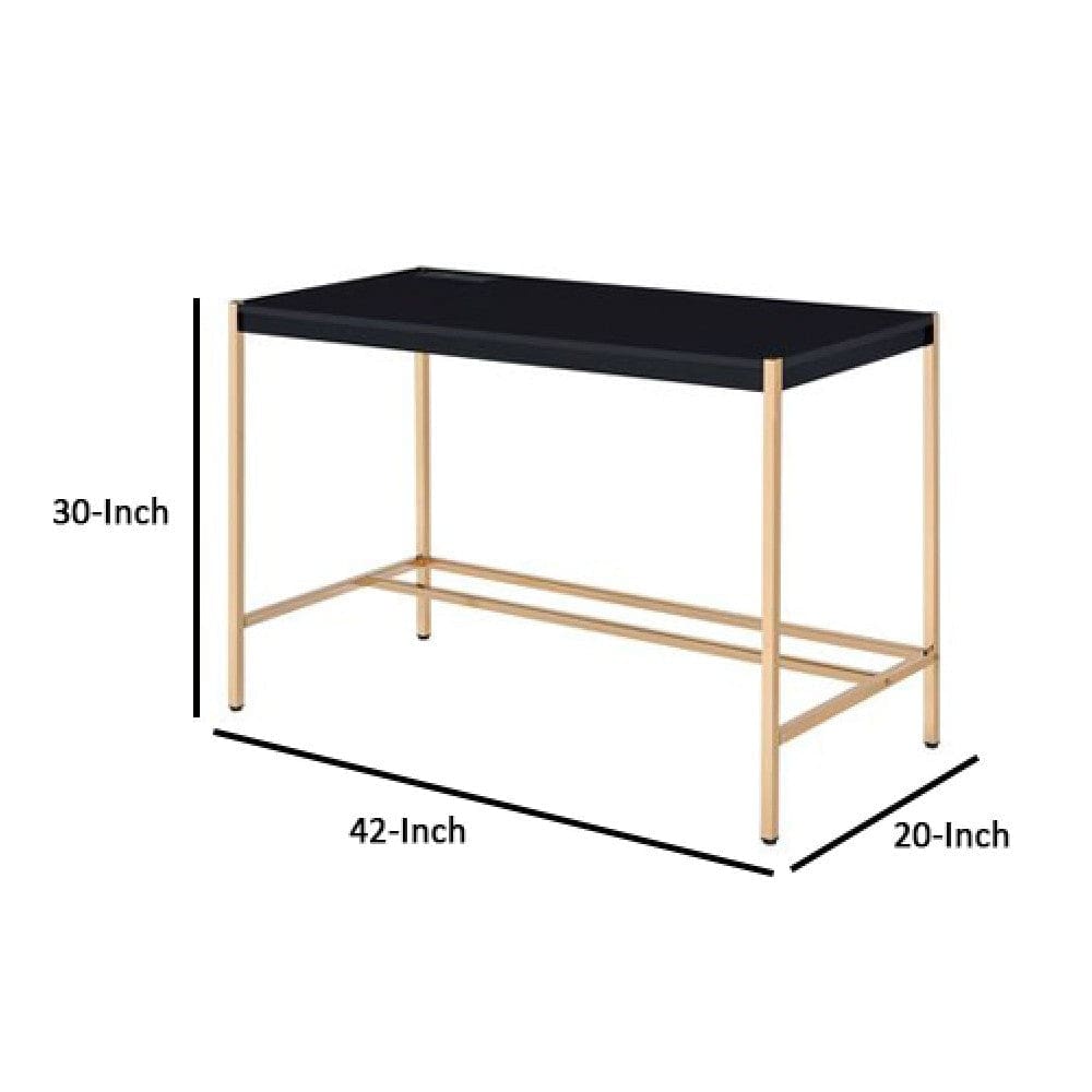 Writing Desk with USB Dock and Metal Legs Black and Rose Gold By Casagear Home BM269051