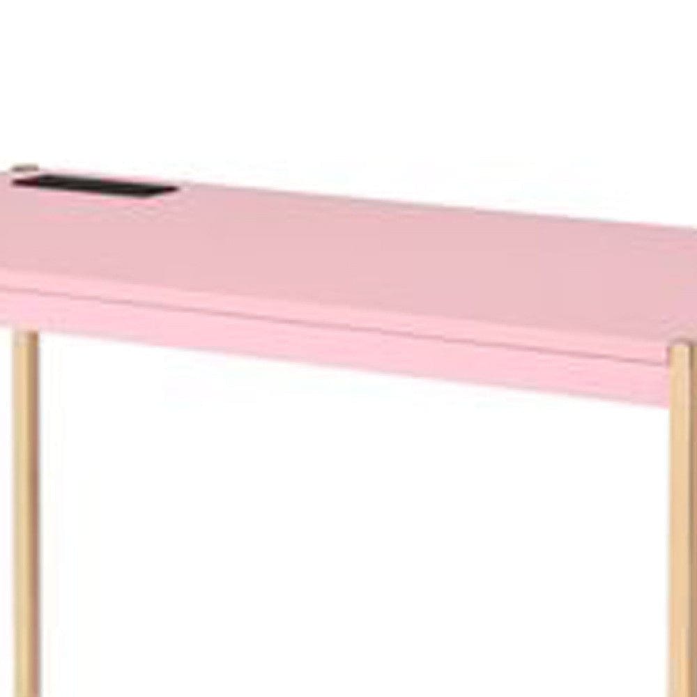 Writing Desk with USB Dock and Metal Legs Pink and Rose Gold By Casagear Home BM269054