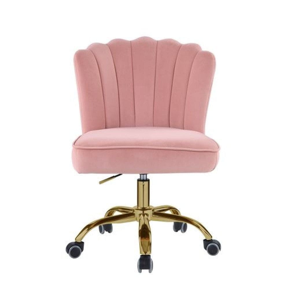 Swivel Office Chair with Shell Design Backrest Pink and Gold By Casagear Home BM269059