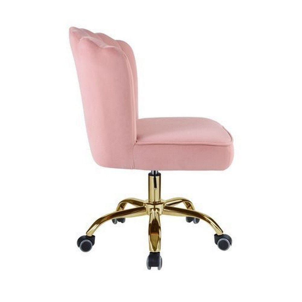 Swivel Office Chair with Shell Design Backrest Pink and Gold By Casagear Home BM269059